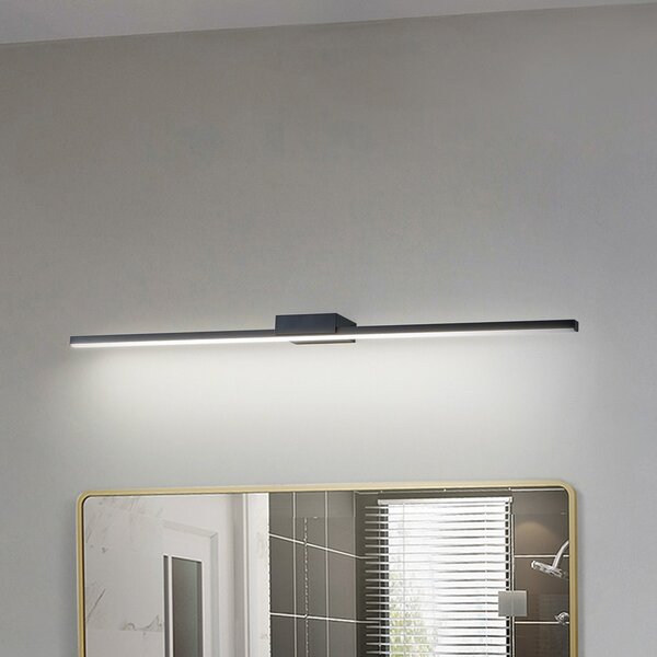 Lucande LED лампа с огледало Kivana, черна, метал, 90cm, IP44, Черен, Баня, Алуминий, Модерен