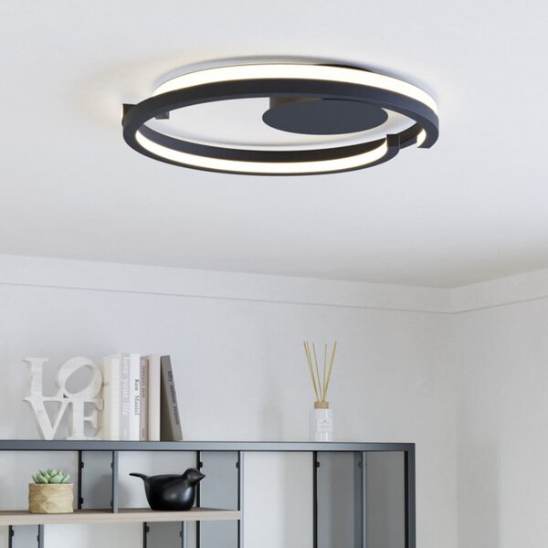 EGLO LED таванна лампа MEZZOMONTE, черна, Ø 48 см, CCT, Затъмняване, Черен, Дневна/трапезария, Алуминий