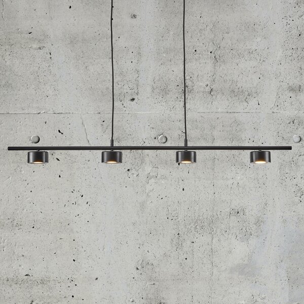 Nordlux Clyde LED висящо осветление, четири светлини, прав, Затъмняване, Черен, Дневна/трапезария, Метал, Модерен