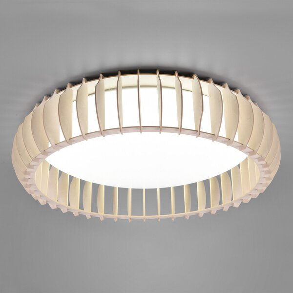 Reality Leuchten Монте LED осветление за таван, CCT, Ø 60 cm, светло дърво, Затъмняване, Дърво, Дневна/трапезария, Дървесина, Модерен