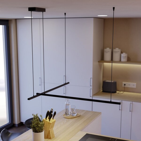 EGLO connect Smart LED висяща лампа FLATRON-Z, 150 см, черна, Затъмняване, Черен, Дневна/трапезария, Алуминий