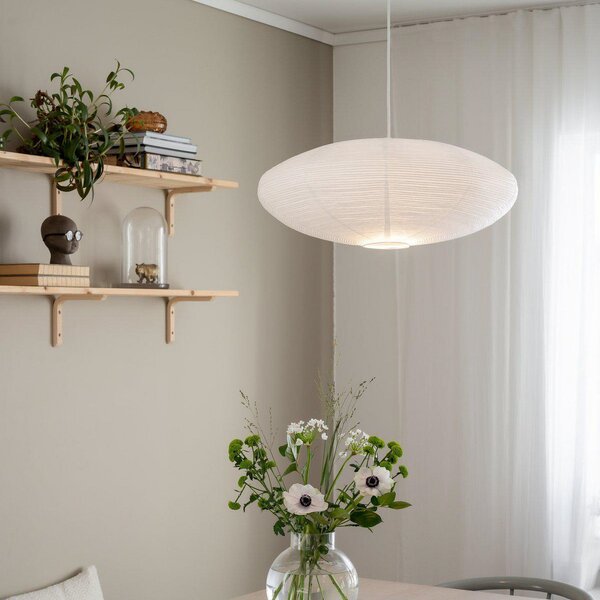 PR Home Висяща лампа Yuni, бяла, Ø 60 cm, бяло окачване, E14, Затъмняване, Бял, Дневна/трапезария, Хартия / картон, Скандинавски