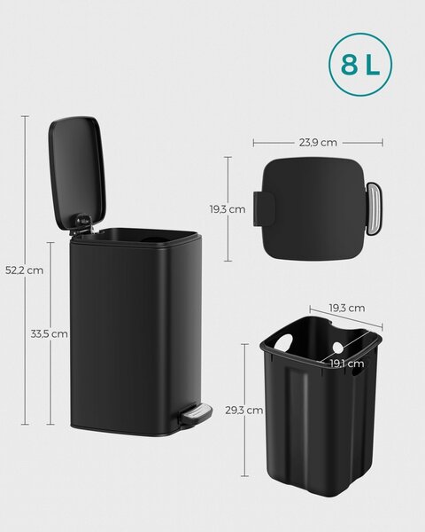 Кош за боклук Songmics Черен 19.5x24x33.5 см
