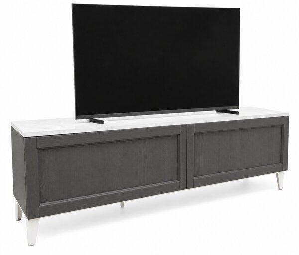 CREO ТВ композиция CONTEMPO с витрини и LED осветление, 300x48x242 см, Teal Blue/Lava Grey/Calacatta