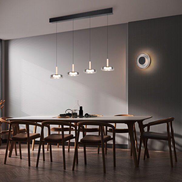 Trio Lighting Светодиодна стенна лампа Celeste, черно/хром, Ø 22 см, стъкло, с възможност за, Затъмняване, Черен, Дневна/трапезария, Стъкло, Модерен