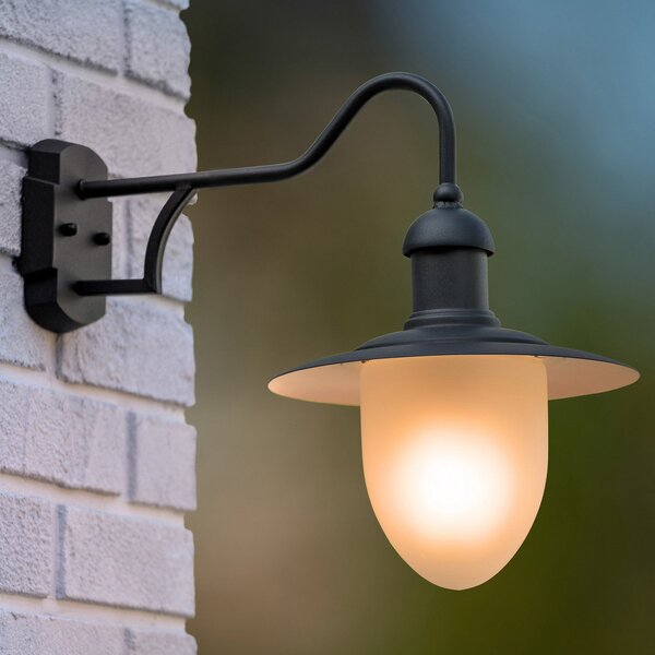 Lucide Външно стенно осветление Aruba, Ø 25 cm, черно, Затъмняване, Черен, Метал, Къща в провинцията / Рустик