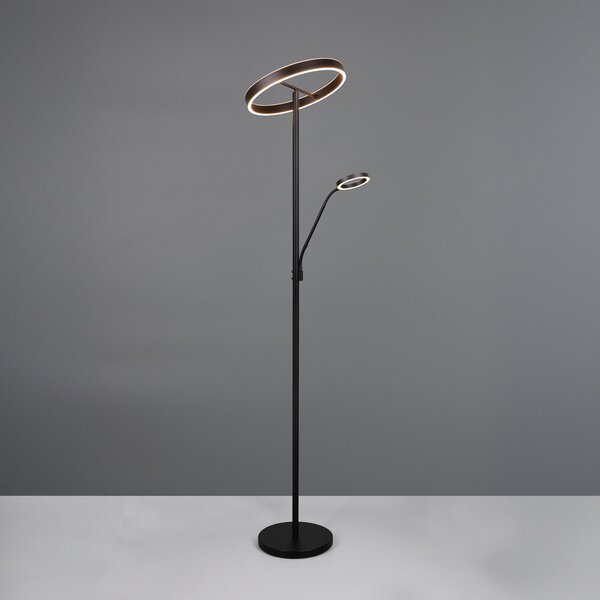 Trio Lighting LED подова лампа Willis, черна, височина 180 см, метален димер CCT, Затъмняване, Черен, Дневна/трапезария, Метал, Модерен, Светлина за четене