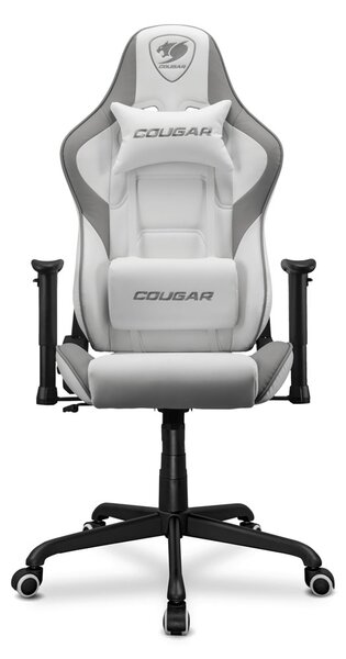 Геймърски стол Cougar Armor Elite White, до 120 kg, Class 4 газов амортисьор, 2D регулируеми подлакътници, PVC кожа, бял