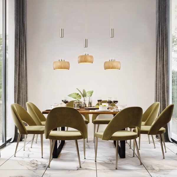 FISCHER & HONSEL LED висяща лампа Shine-Wood, дъб/никел, дължина 100 cm 3 светлини., Затъмняване, Дърво, Дневна/трапезария, Дървесина, Модерен