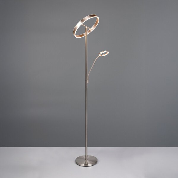 Trio Lighting LED подова лампа Willis, никел, височина 180 cm, метален димер CCT, Затъмняване, Металик, Дневна/трапезария, Метал, Модерен, Светлина за четене
