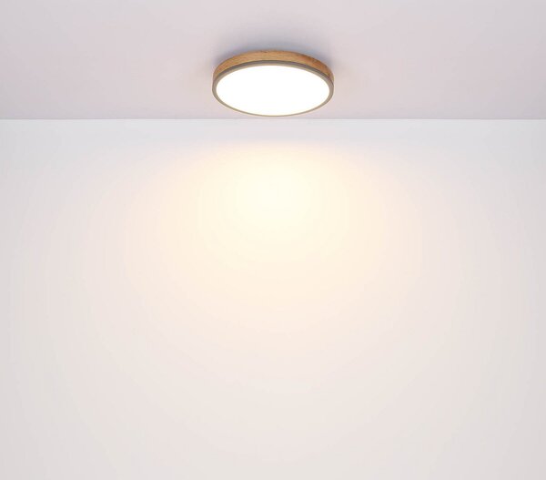 Globo LED лампа за таван Doro, Ø 60 cm, тъмен графит/дърво, дърво, CCT, Затъмняване, Дърво, Дневна/трапезария, Дървесина, Модерен