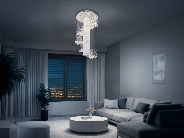 LED кристално таванно осветително тяло NAURU LED/24W/230V, Ø 45 см, лъскав хром + с дистанционно управление