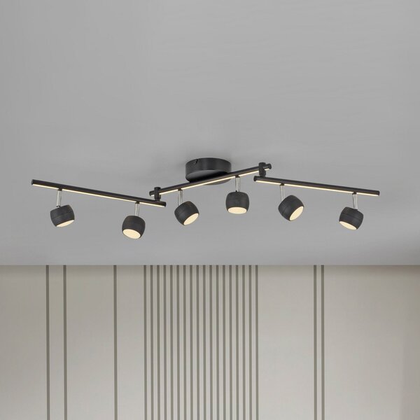 JUST LIGHT. GmbH LED тавански спот Jarik, 6-лампов, черен, 3000 K, Затъмняване, Черен, Дневна/трапезария, Метал, Модерен