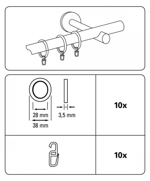 Халки за пердета с вложка и кука в комплект от 10 Kreta - Gardinia