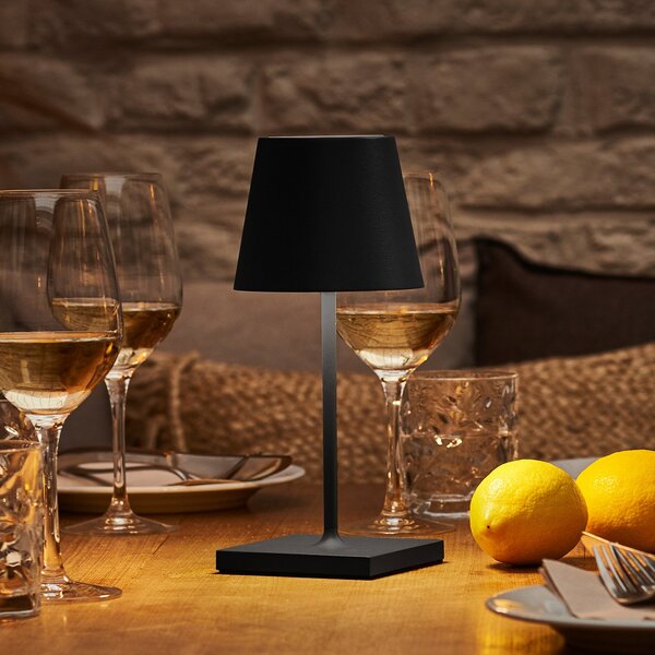 Sigor LED акумулаторна настолна лампа Nuindie mini, USB-C, черна, IP54, дим., Затъмняване, Черен, Дневна/трапезария, Алуминий, Модерен