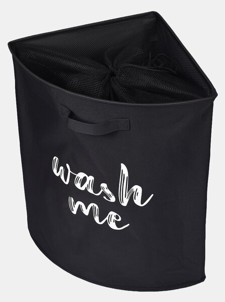 Sinsay - Кош за пране с надпис WASH TIME - черeн