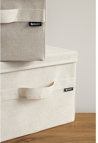Бежова текстилна кутия за съхранение с капак 31x41x22 cm Soft Storage Medium – Bigso