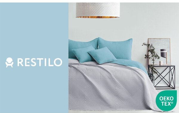 Синьо /светлосиво капитонирано покривало за легло от микрофибър 220x240 cm Softa – Restilo