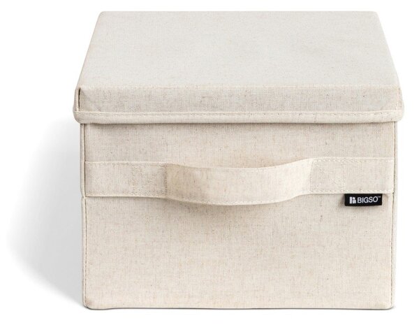 Бежова текстилна кутия за съхранение с капак 27x36x19 cm Soft Storage Small – Bigso