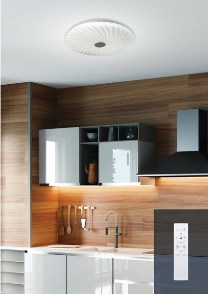 Бяло LED осветително тяло за таван с дистанционно управление 38,5x38,5 cm Calipso – Candellux Lighting