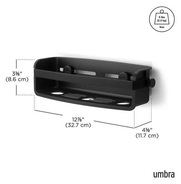 Черен пластмасов рафт за баня без пробиване Flex Adhesive – Umbra