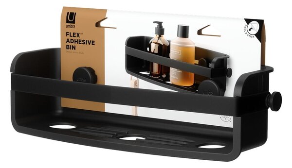 Черен пластмасов рафт за баня без пробиване Flex Adhesive – Umbra