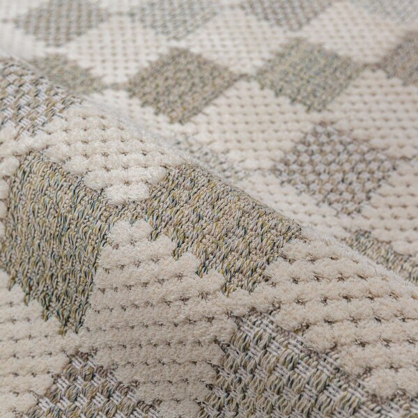 Зелен килим със смес от памук подходящ за пране 155x230 cm Muted Checkerboard – Flair Rugs