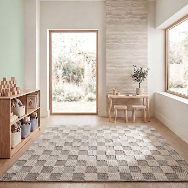 Зелен килим със смес от памук подходящ за пране 155x230 cm Muted Checkerboard – Flair Rugs