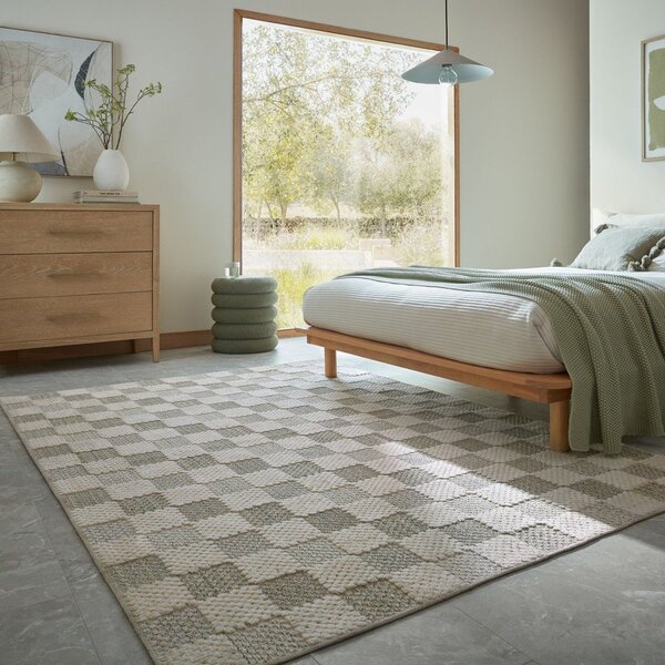 Зелен килим със смес от памук подходящ за пране 155x230 cm Muted Checkerboard – Flair Rugs