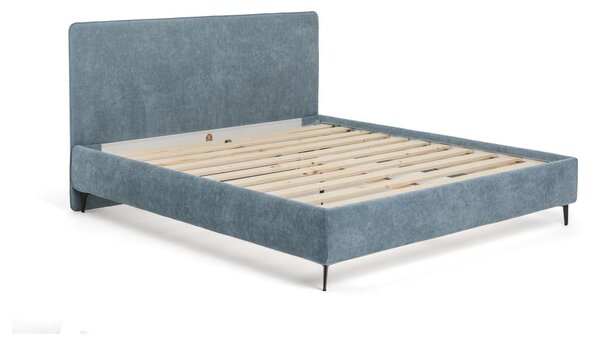 Синьо тапицирано двойно легло с включена подматрачна рамка 160x200 cm Noira Slim – Bonami Selection