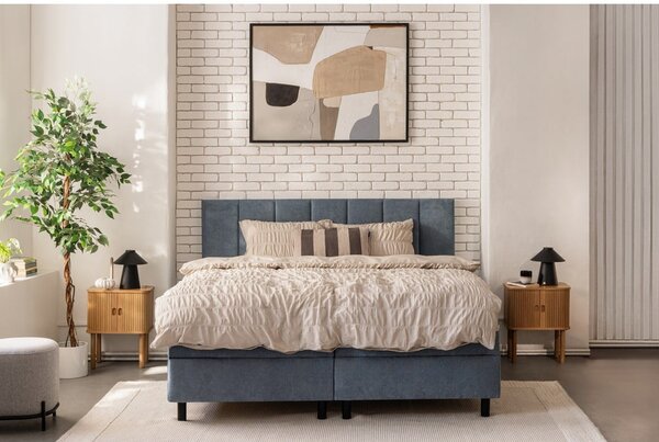 Синьо боксспринг легло с място за съхранение 180x200 cm Elva Bold Line – Bonami Selection