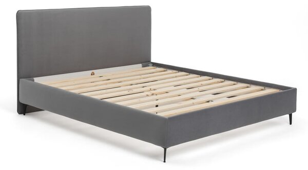 Сиво тапицирано двойно легло с включена подматрачна рамка 160x200 cm Noira Slim – Bonami Selection