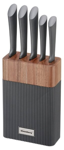 Комплект ножове Klausberg KB 7979, 6 части, неръждаема стомана, дръжки от оребрена пластмаса, кафяви