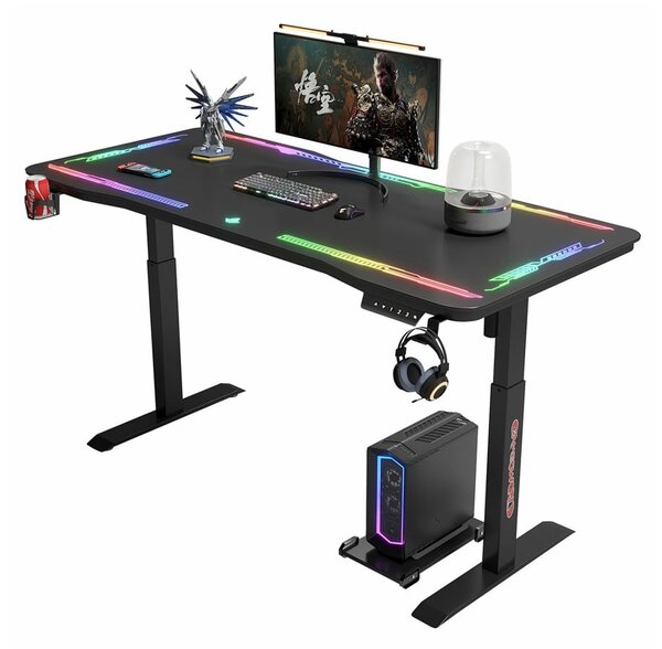 Гейминг бюро Y109, 1200 x 720-1170 x 600 mm, до 100 кг. натоварване, RGB подсветка, поставка за слушалки и чаша, електрическо управление на височина, черно