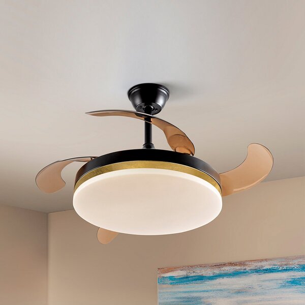 Schuller Valencia LED тавански вентилатор Vento черен/златен/пушен Ø 100 cm тих, Затъмняване, Сив, Дневна/трапезария, Пластмаса, Модерен