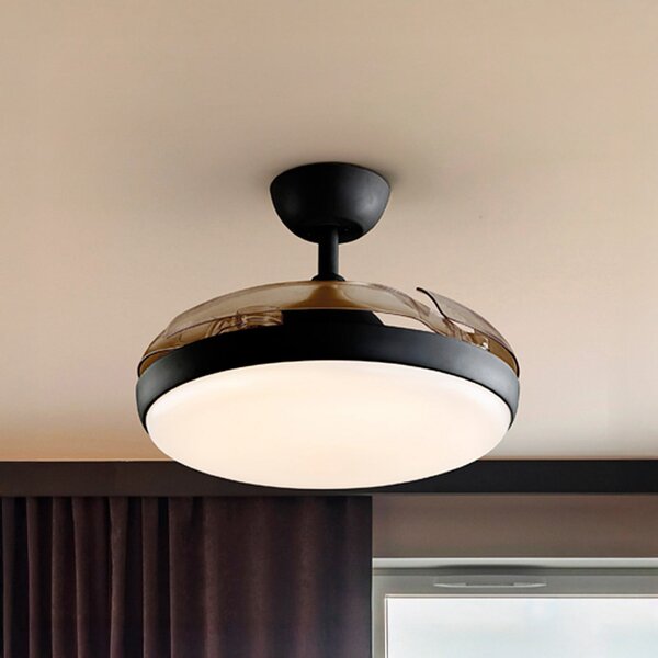 Schuller Valencia LED тавански вентилатор Venturi черен/пушен DC Ø 106 cm тих, Затъмняване, Сив, Дневна/трапезария, Пластмаса, Модерен
