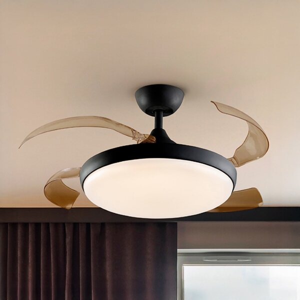 Schuller Valencia LED тавански вентилатор Venturi черен/пушен DC Ø 106 cm тих, Затъмняване, Сив, Дневна/трапезария, Пластмаса, Модерен