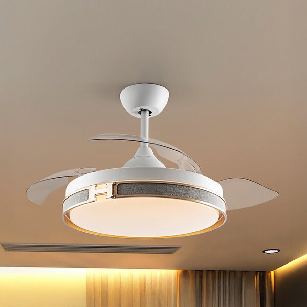Schuller Valencia LED тавански вентилатор Herón бял/златист/сив/прозрачен Ø106 cm тих, Затъмняване, Прозрачен, Дневна/трапезария, Пластмаса, Модерен