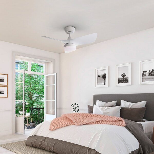 Schuller Valencia LED тавански вентилатор Tropic, бял, Ø 76 cm, тих, CCT, Затъмняване, Бял, Дневна/трапезария, Пластмаса, Модерен