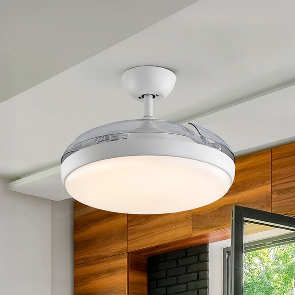 Schuller Valencia LED тавански вентилатор Venturi бял/прозрачен DC, Ø 106 cm, тих, Затъмняване, Прозрачен, Дневна/трапезария, Пластмаса, Модерен