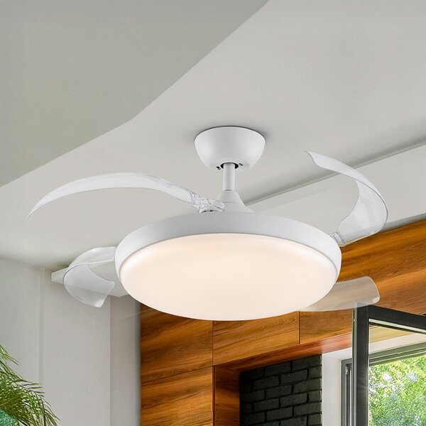 Schuller Valencia LED тавански вентилатор Venturi бял/прозрачен DC, Ø 106 cm, тих, Затъмняване, Прозрачен, Дневна/трапезария, Пластмаса, Модерен