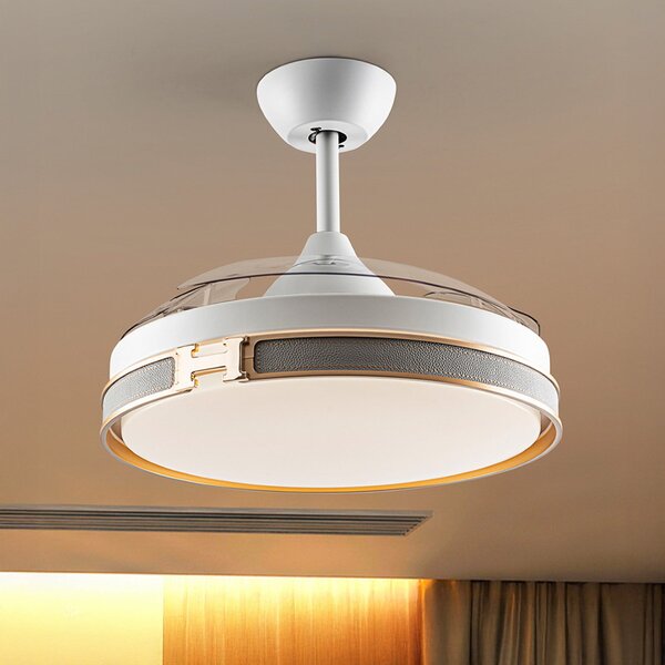 Schuller Valencia LED тавански вентилатор Herón бял/златист/сив/прозрачен Ø106 cm тих, Затъмняване, Прозрачен, Дневна/трапезария, Пластмаса, Модерен