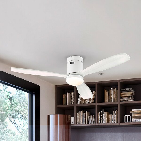 Schuller Valencia LED тавански вентилатор Siroco, бял, Ø 132 cm, тих, CCT, Затъмняване, Бял, Дневна/трапезария, Дървесина, Модерен