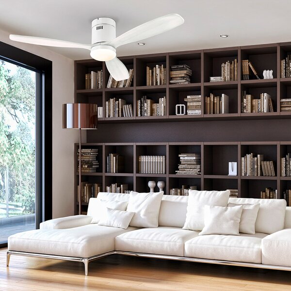 Schuller Valencia LED тавански вентилатор Siroco, бял, Ø 132 cm, тих, CCT, Затъмняване, Бял, Дневна/трапезария, Дървесина, Модерен