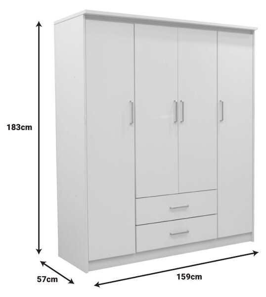 Гардероб OLYMPUS с 4 врати и чекмеджета в бял цвят 159x57x183см