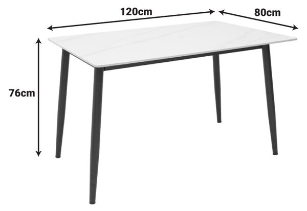 Трапезна маса GUSTAS бял мрамор синтерован камък-черен метал 120x80x76cm