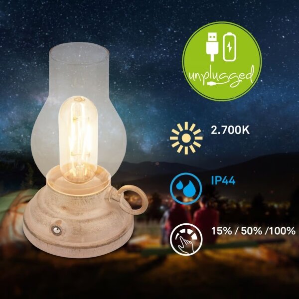 Brilo - димируема LED външна презареждаема настолна лампа KANEA LED/1,5W/5V IP44 1200 mAh бежова