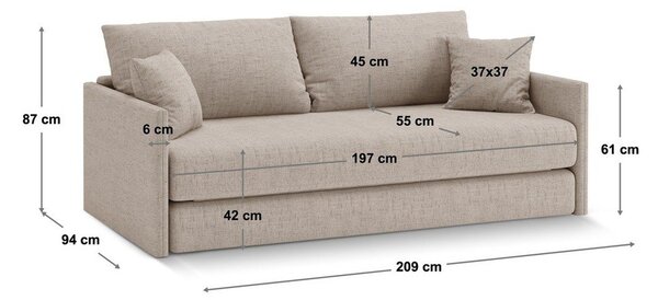Бежов кадифен сгъваем диван 209 cm Shannon – Cosmopolitan Design