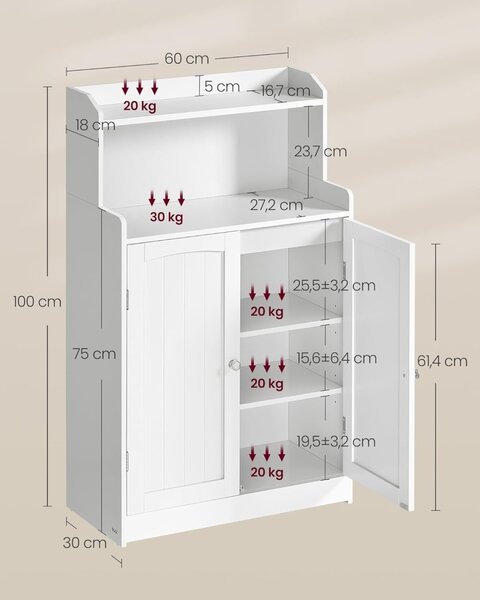 Шкаф за баня Vasagle White 60x30x110 cm