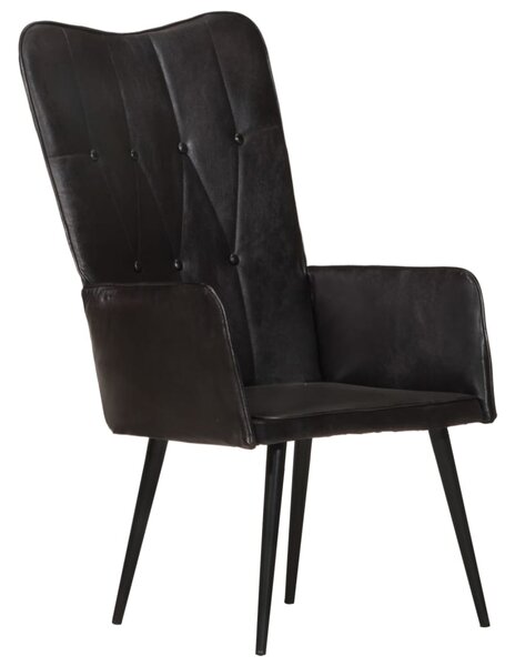 VidaXL Wingback стол, черен, естествена кожа